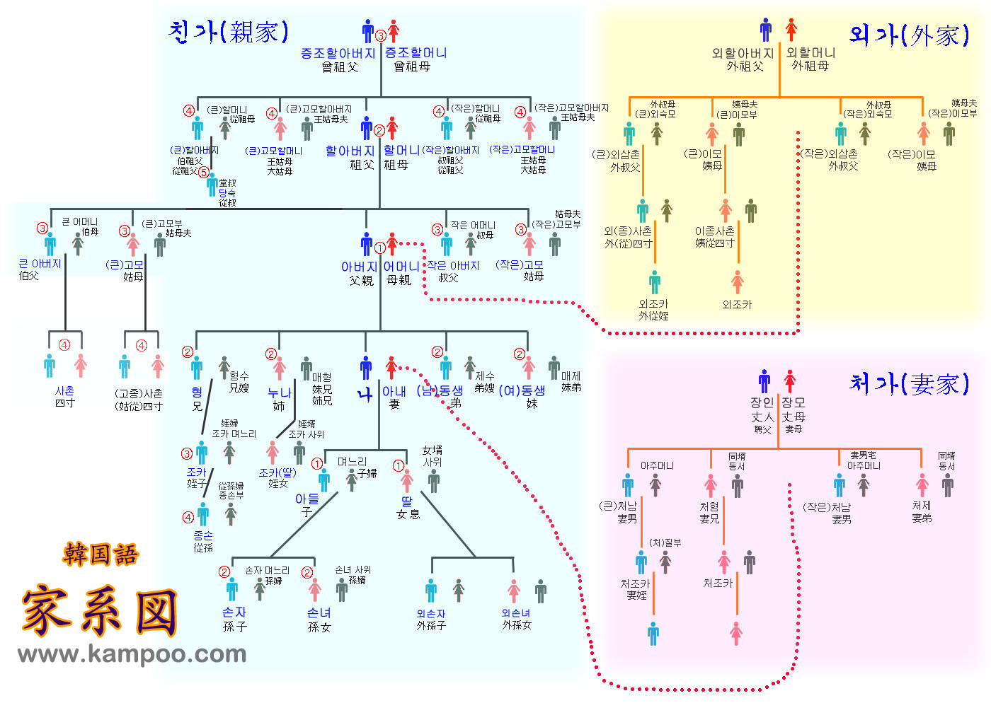 韓国語家系図：家族関係図・親戚呼称・呼び名など説明