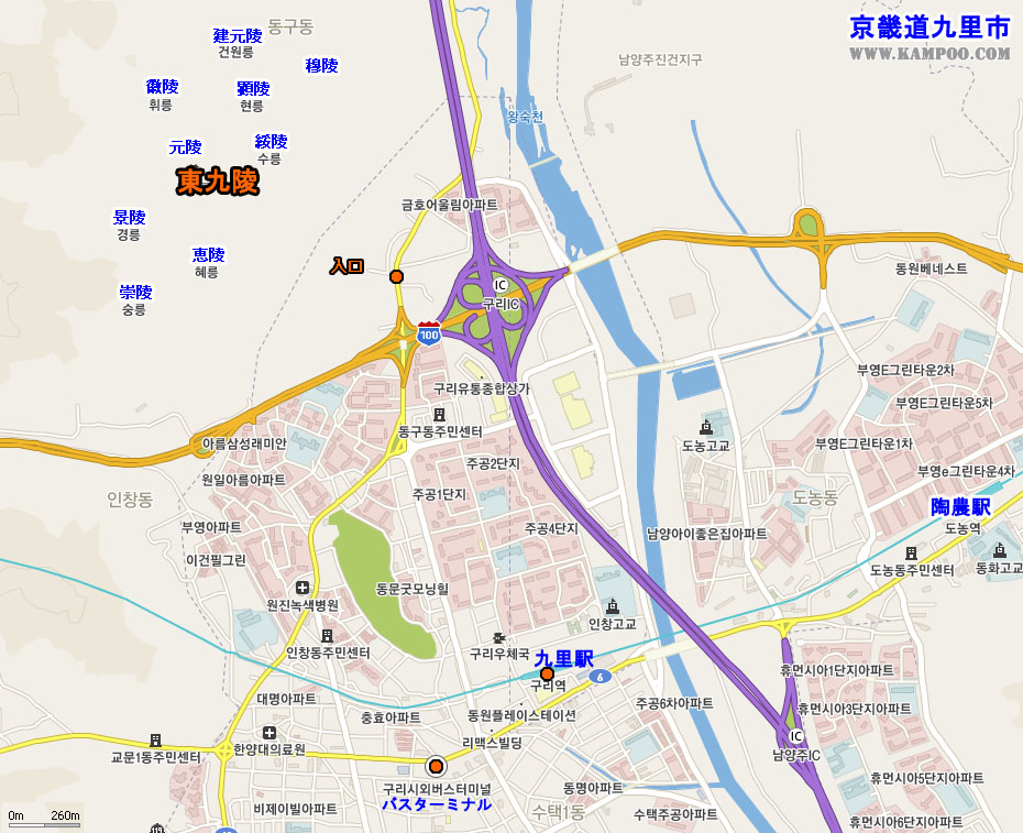 九里市地図：韓国京畿道