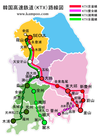 韓国高速鉄道（KTX）路線図（2013年版）