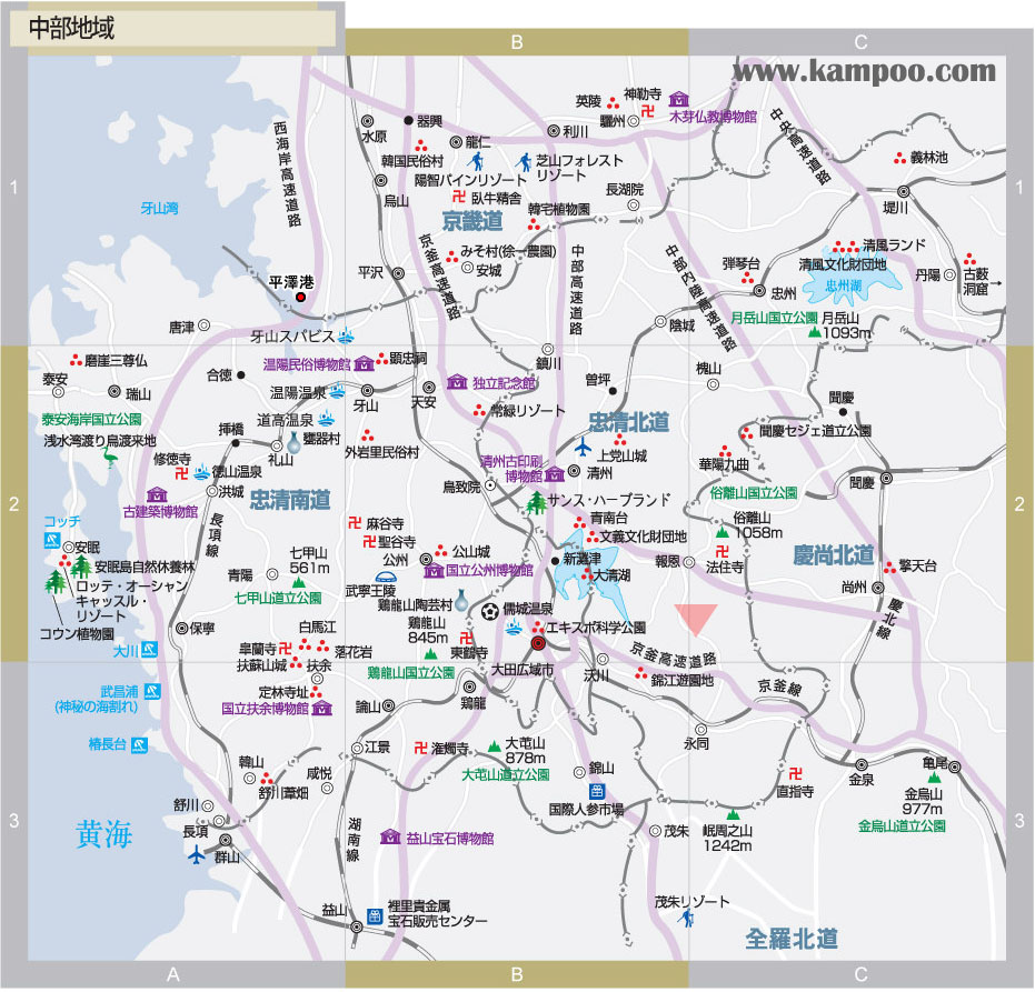 韓国中部（忠清南道・忠清北道）地図