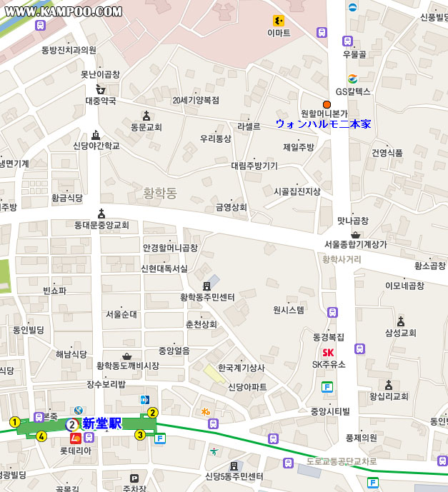 新堂駅とウォンハルモニボッサムの地図